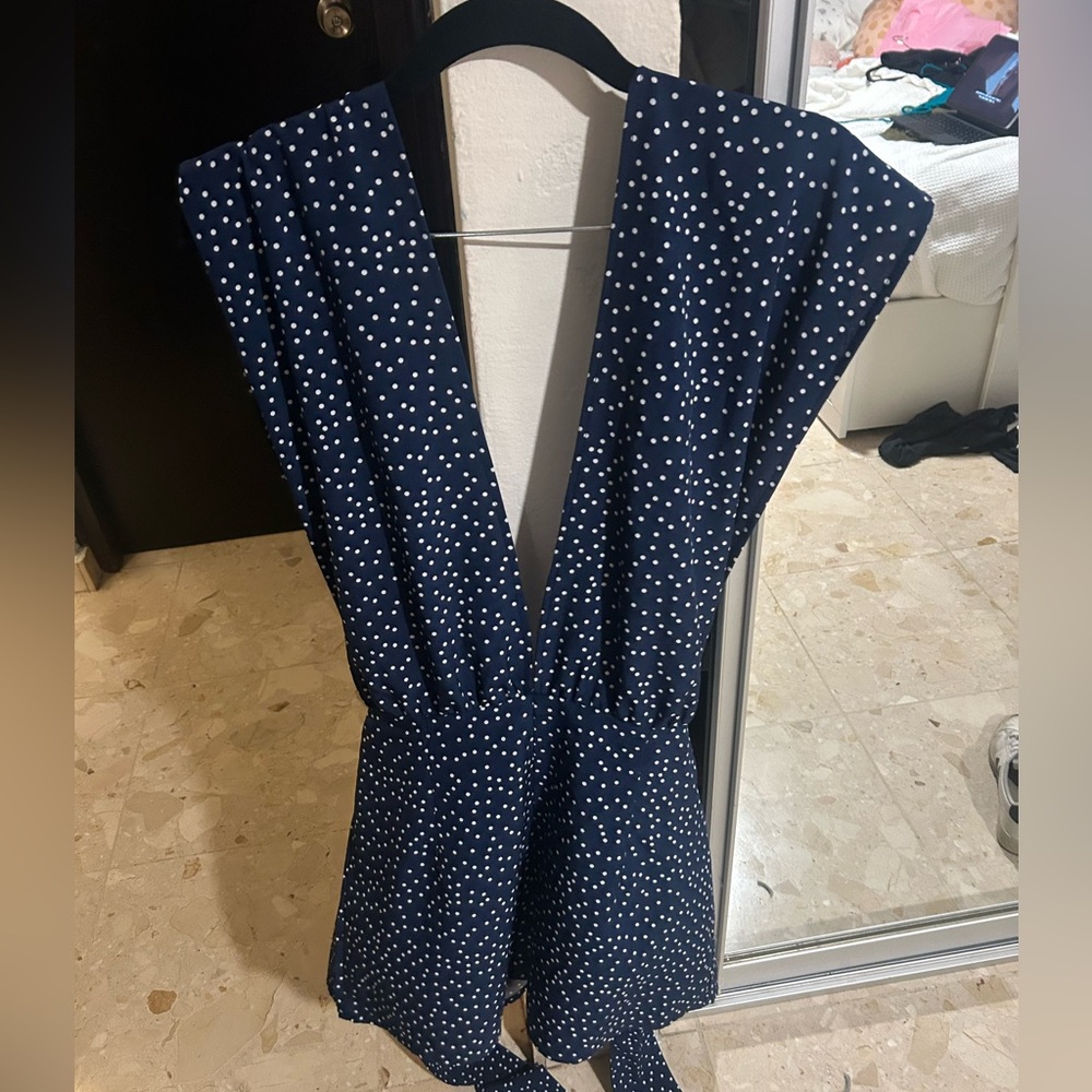 Navy Blue Polka Dot Romper